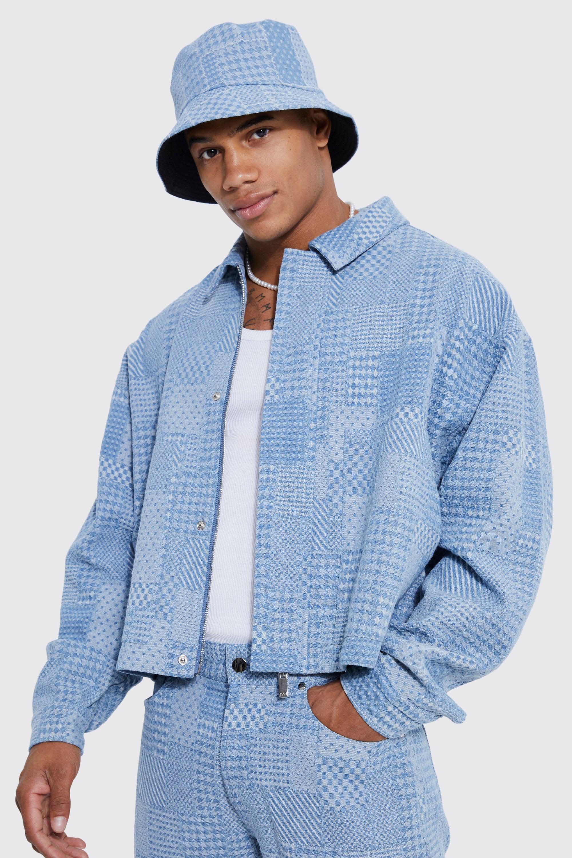 Boxy Fit Fabric Interest Denim Jacket boohooMAN UK